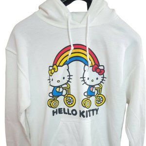 Hello Kitty & Mimi Pullover Hoodie Hooded Sweatshirt Bikes + Rainbow Whi…